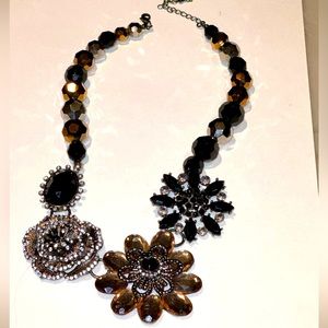 Boden Black and Bronze Flower Statement necklace